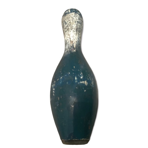Vintage Bowling Alley Bowling Pin in Teal Green and White - Picture 2 of 4